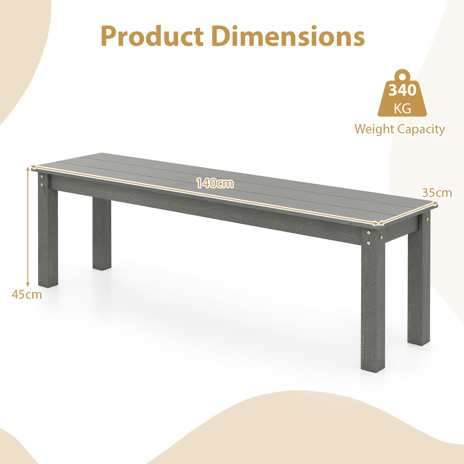Backless Patio Garden Bench - Grey