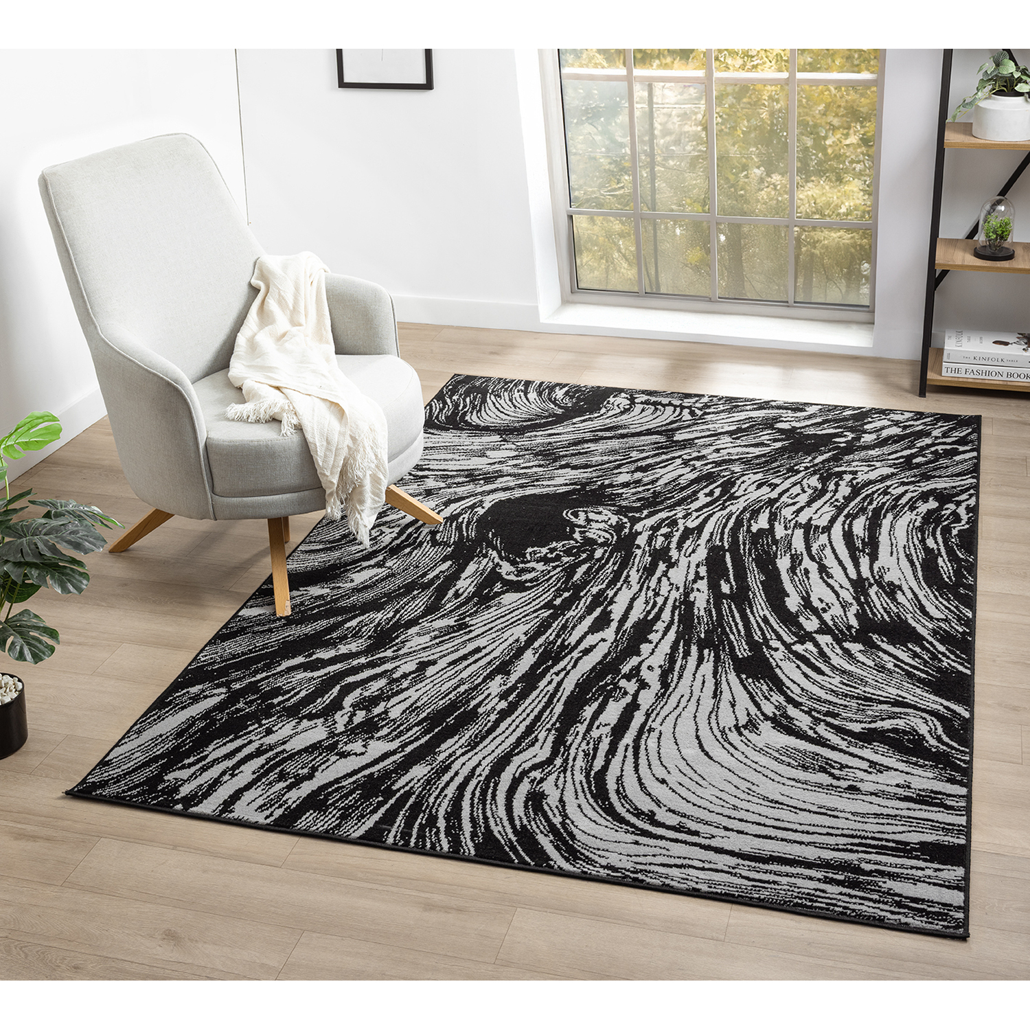 Obsidian Modern Low Pile Area Rug - Whirlpool Design Grey Rug - Grey / 170cm