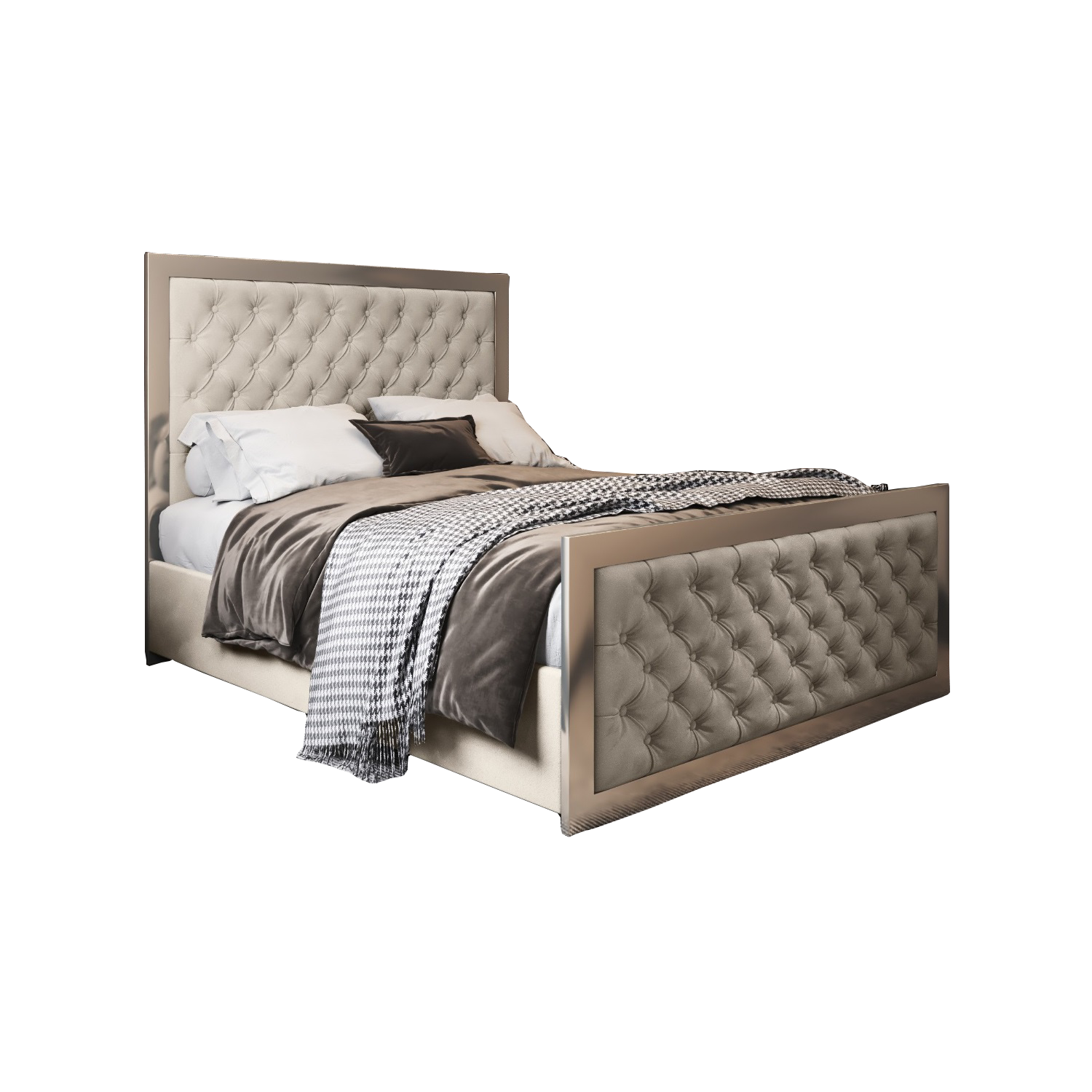 Emia Upholstered Velvet Metal Bed Frame - Cream King