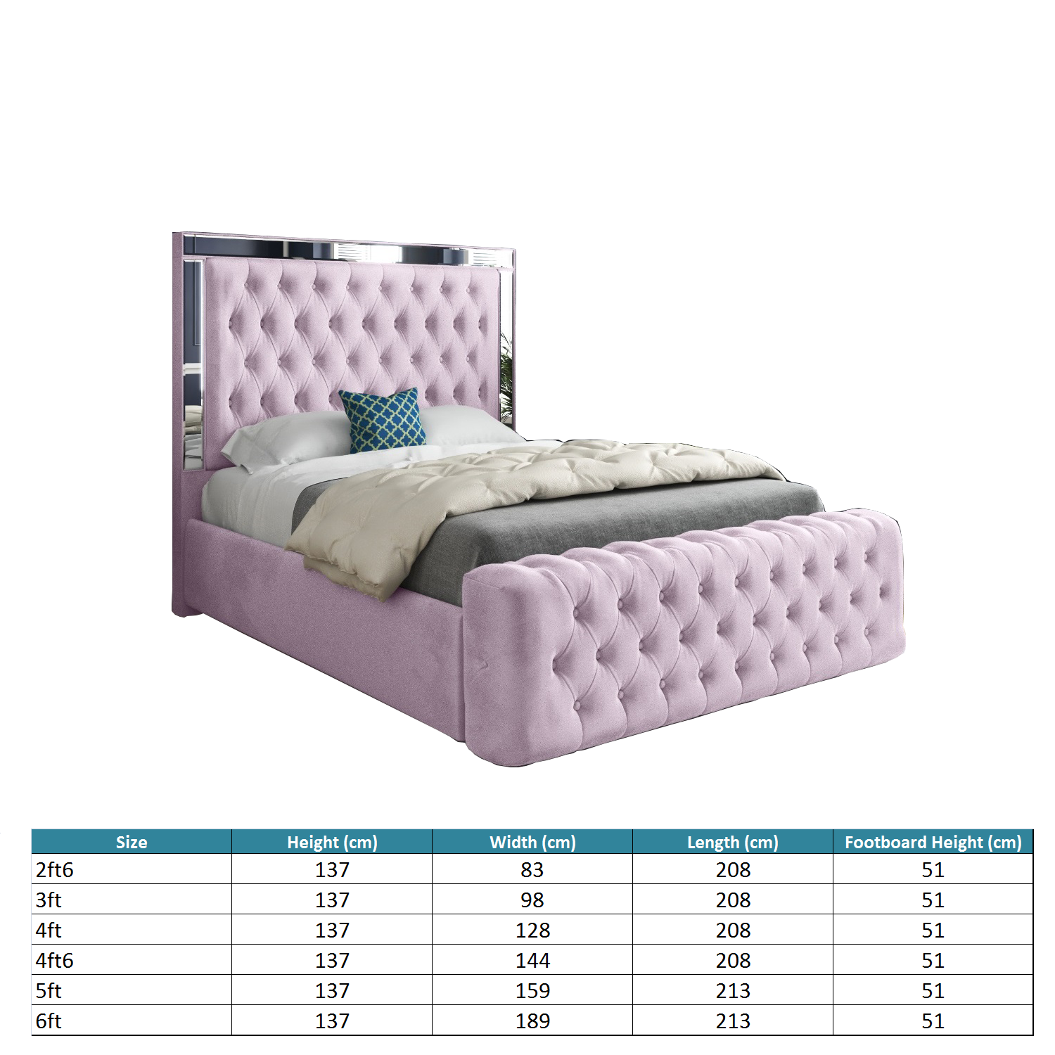 Gemia Soft Velvet Upholstered Mirror Bed Frame - Pink Small Single