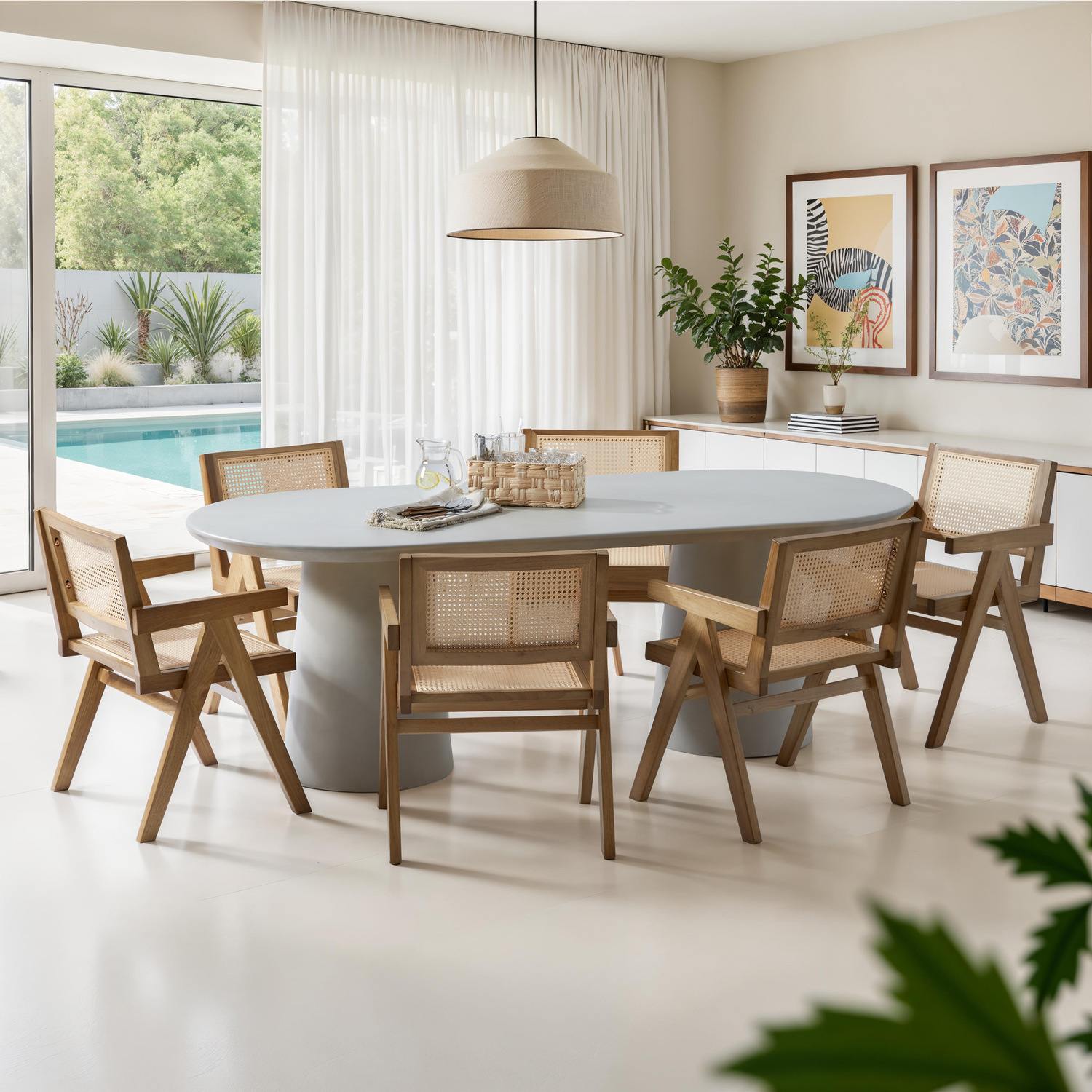 Dining Chair With Rattan Backrest And Solid Wood Frame - Light Oak 82 5cm 6
