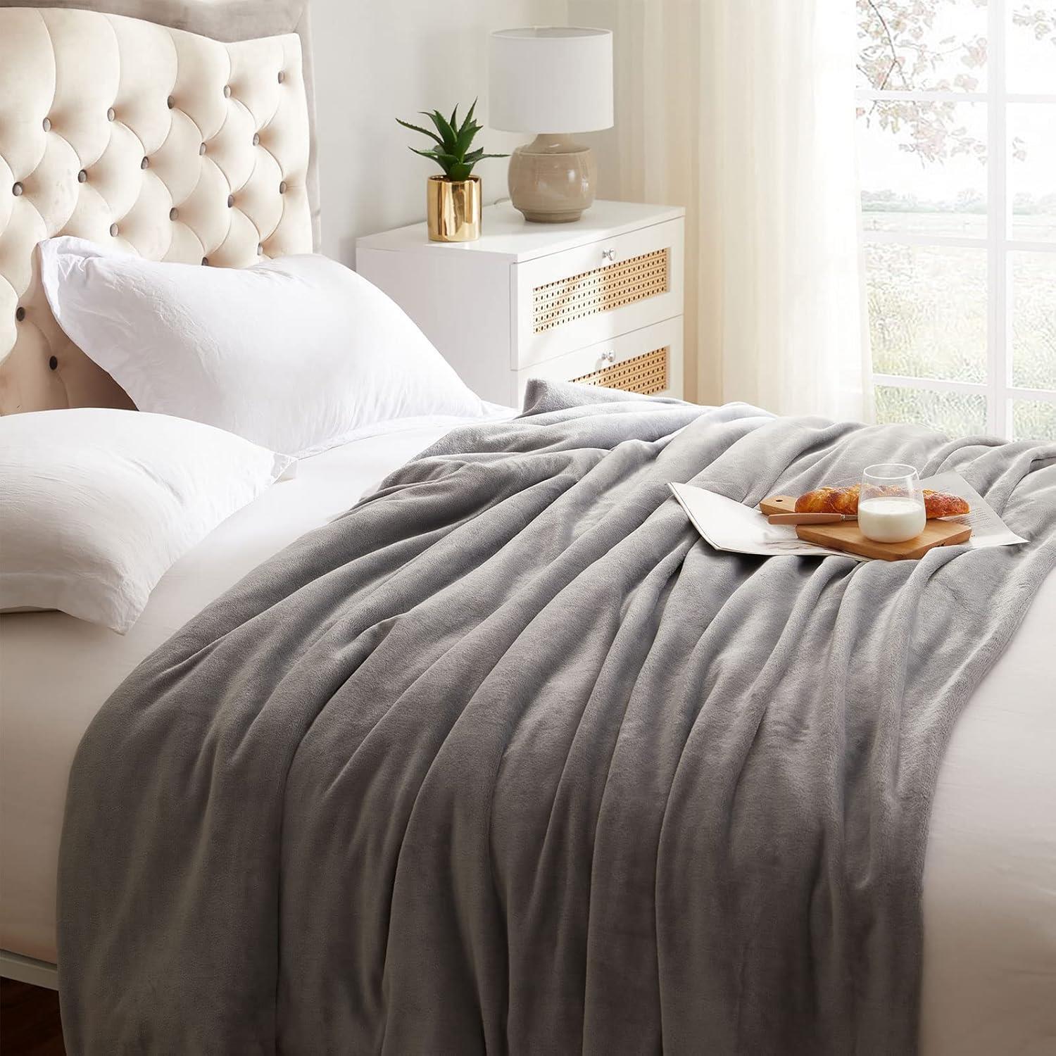 Super Soft Fleece Blanket Reversible Throw - Charcoal King-200x240cm
