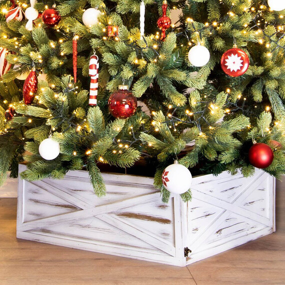 Large Square Wooden Christmas Tree Skirt
