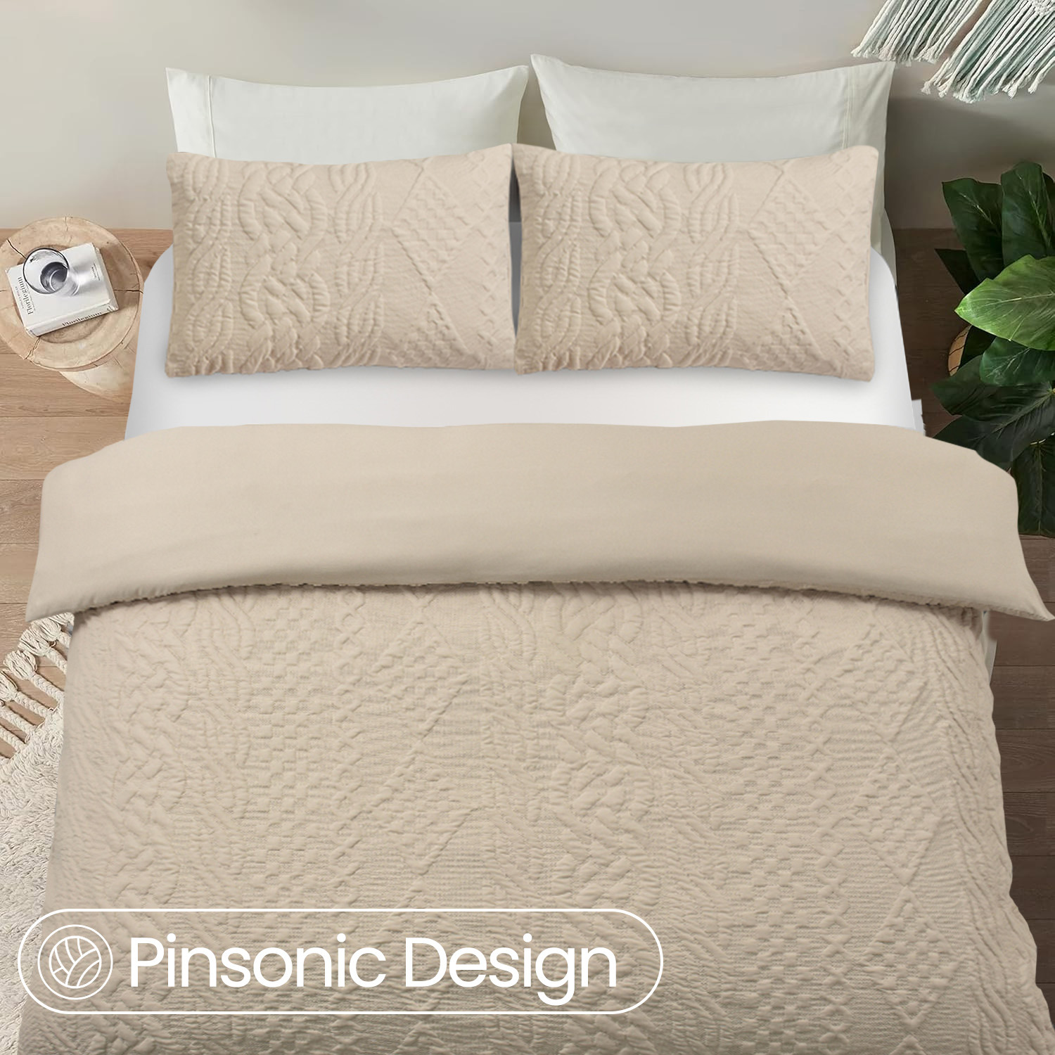 3d Embossed Chunky Knit Pattern Duvet Set - Beige Single