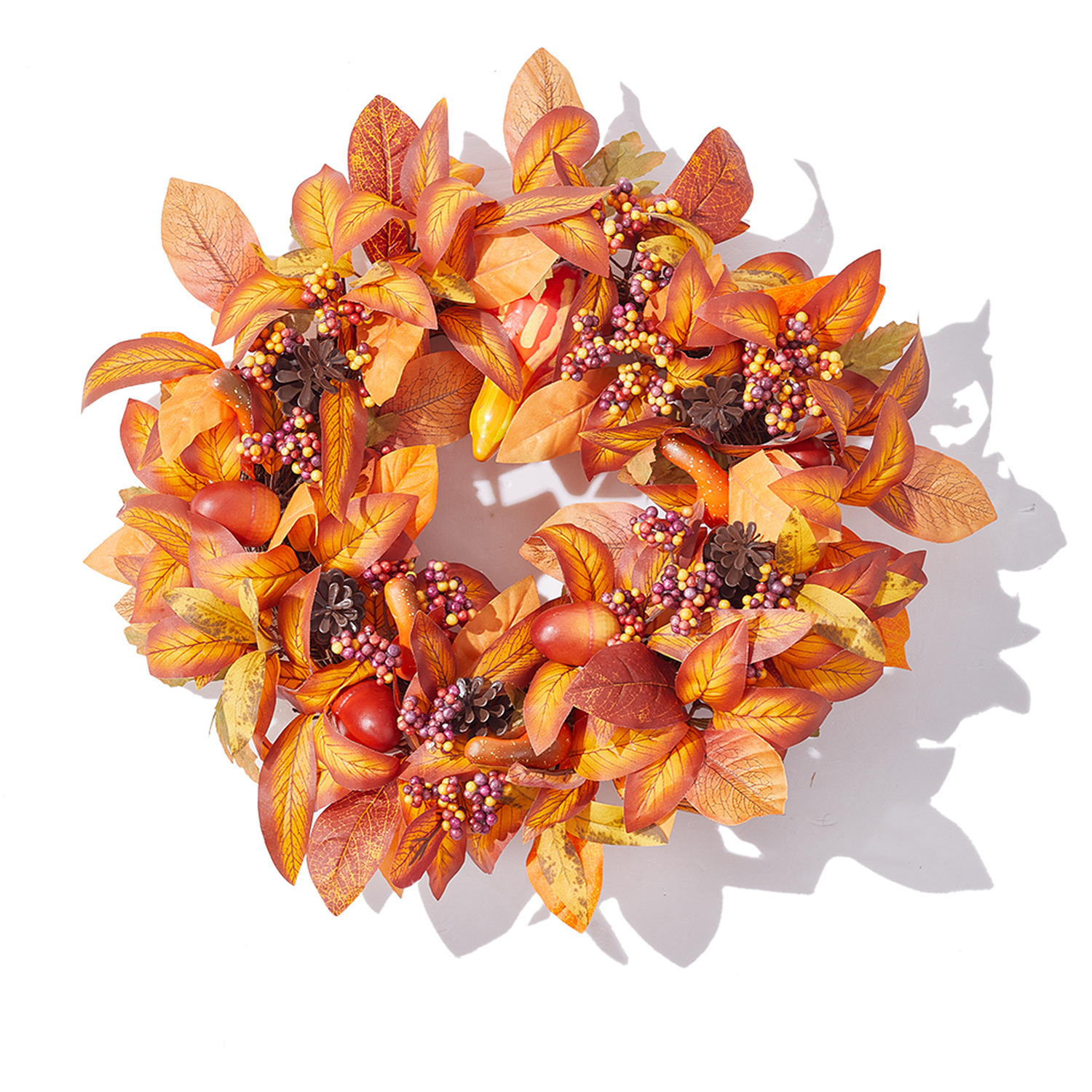 Lifeideas Halloween Maple Leaf Berry Artificial Wreath 50cm - Orange