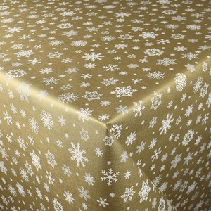 Christmas White Snowflakes Gold Ground Pvc Tablecloth