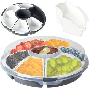 Round Snack Tray With Lid 7 Compartments For Dry Fruit Nuts