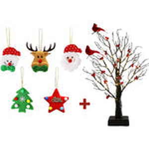 60 LED Pre-Lit Birch Tree Birds 10Piece Christmas Pendant Set