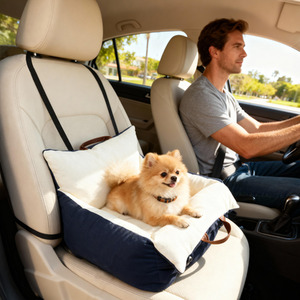 PawHut Dog Car Seat, Portable Travel Bed with Safety Belts