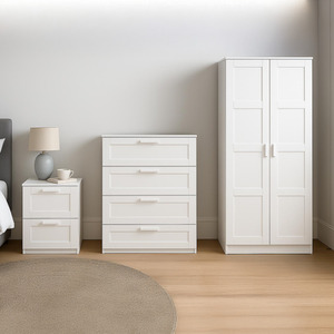 Bedroom Furniture Set White Wooden Wardrobe Chest of Drawers Bedside Table