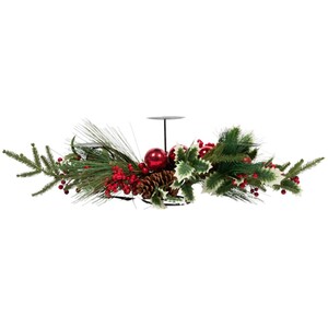 Holly Pinecone Red Berry Candle Holder