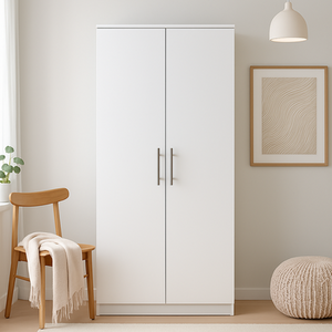 Wooden 2 Door Wardrobe With Clothes Rail And Shelf