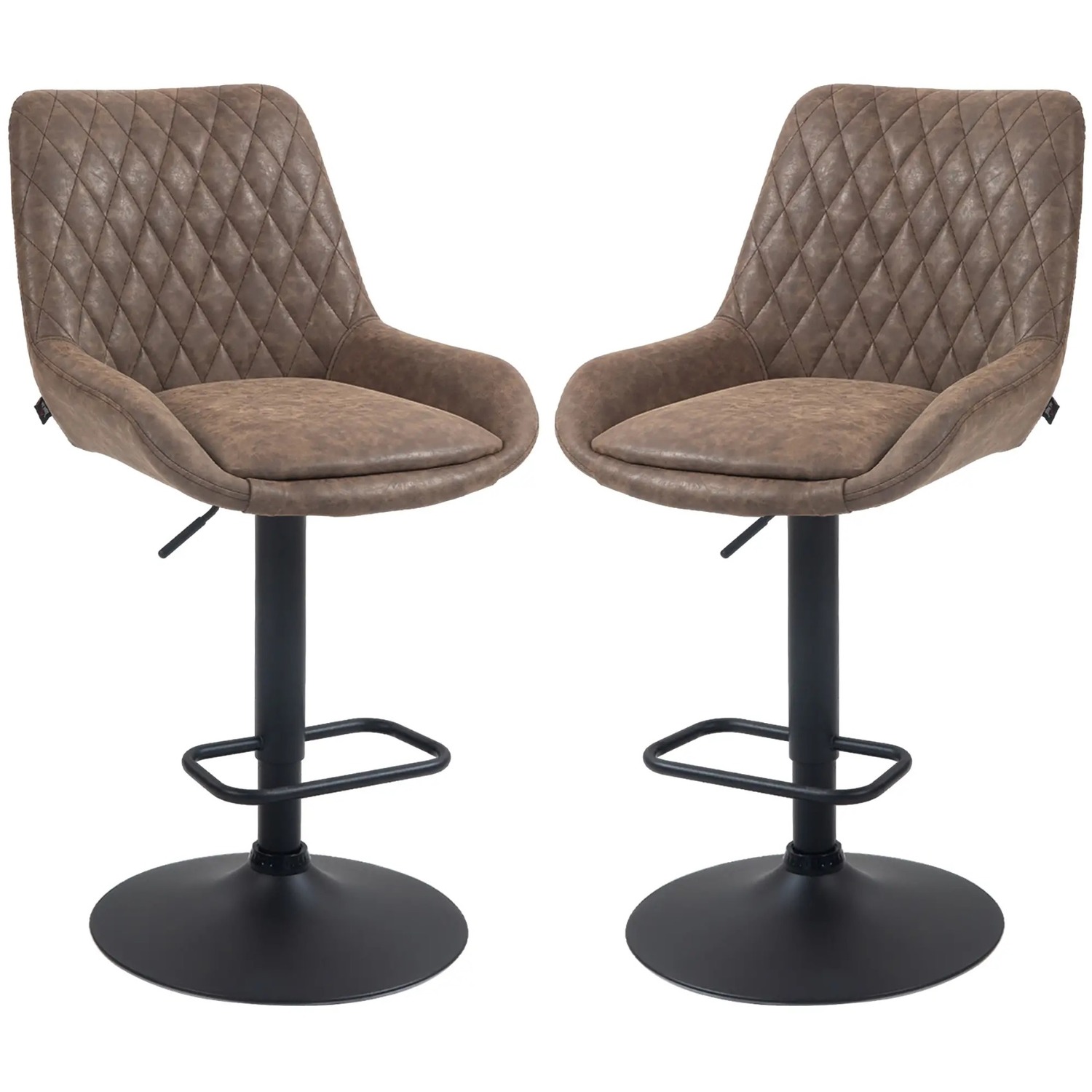 Set Of 2 Modern Faux Leather Bar Stools With Footrest - Coffee Brown