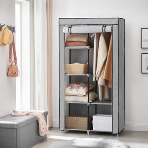 Portable Fabric Wardrobe with 6 Shelves and 4 Rails