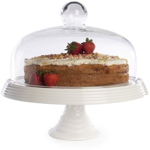White Ceramic Cake Stand with Glass Cover