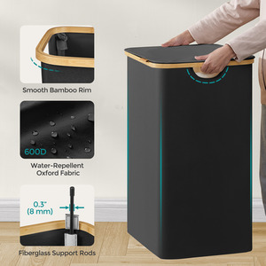Black SONGMICS Laundry Basket with Lid, 2-Section Large Laundry Hamper shot 11673364