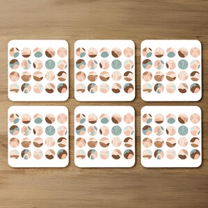 Round texture and floral icons in pastel colours Designer Coaster Set