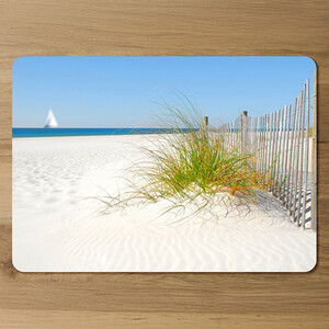 Dune fence by sea grass with sailboat on horizon Designer Placemat Set