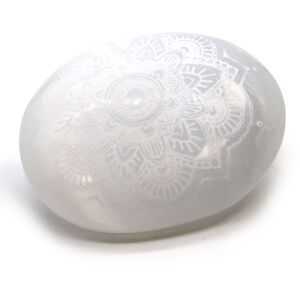 Selenite Palm Stone Mandala Engraved