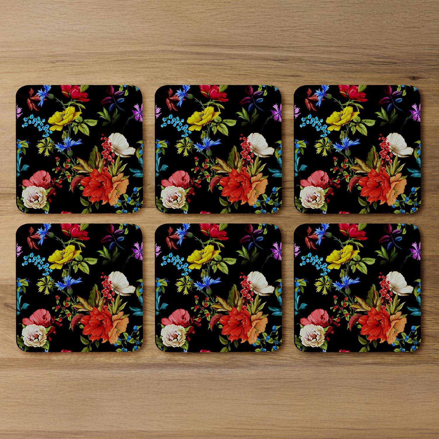 Bright Vibrant Flowers Coaster - Red