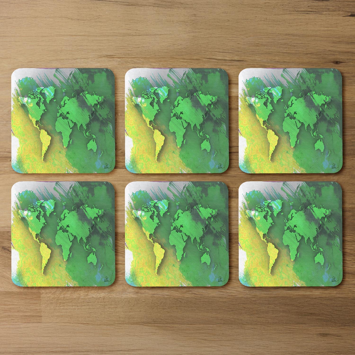 World Map Yellow And Green Coaster - Green