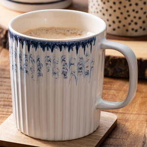 Mikasa Blue Textured Stoneware Mug, 2-Tone Blue and White Cup, 410ml