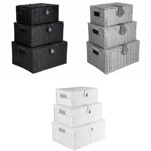 Resin Wicker Storage Basket Set With Lids Set of 3