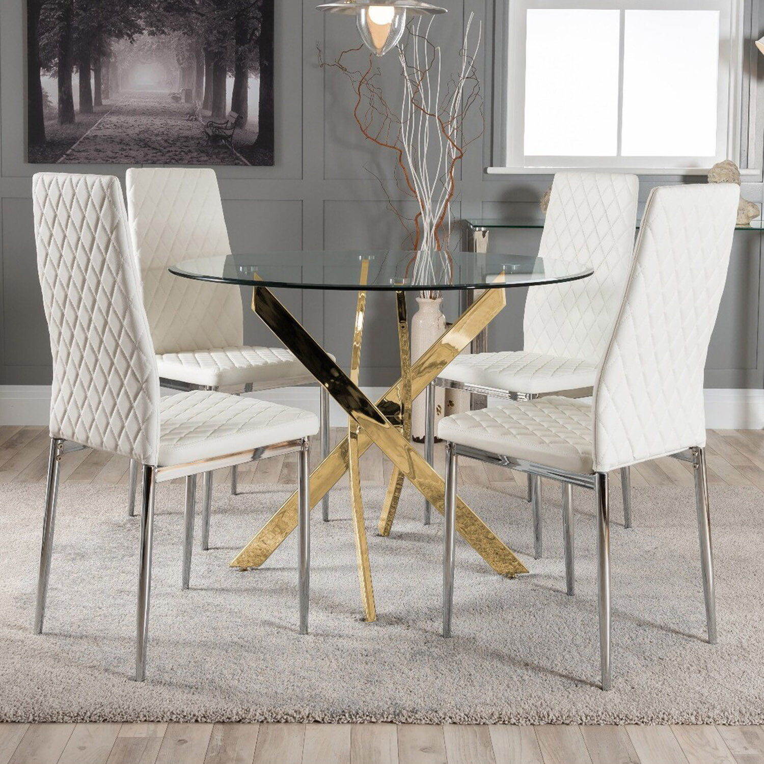 Novara Dining Table With Four Milan Dining Chairs - White