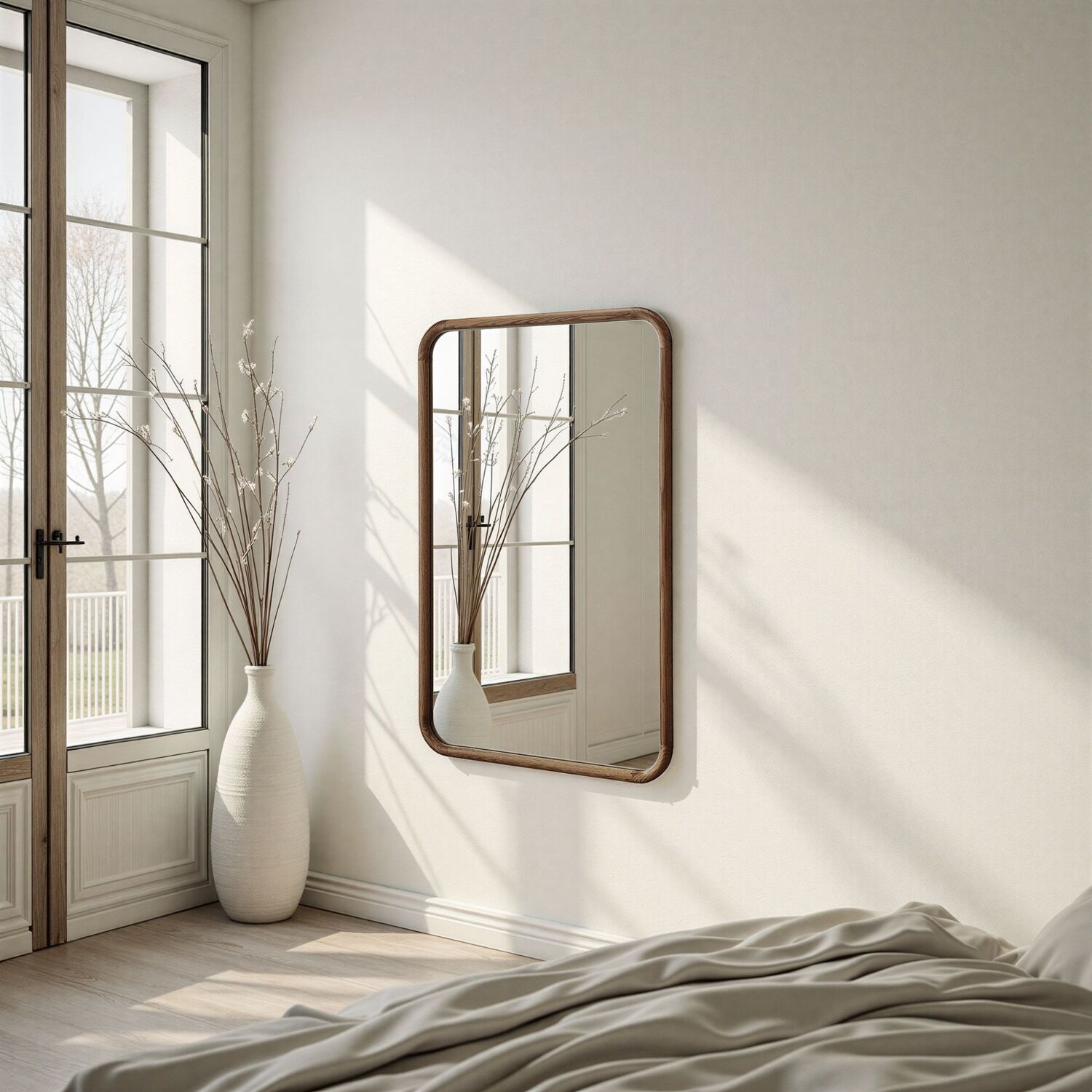 Solid Oak Curved Wall Mirror - Brown 120x80cm