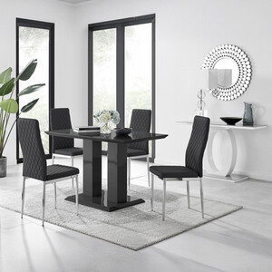Imperia 4 Modern Black High Gloss Dining Table and 4 Modern Milan Chairs Set