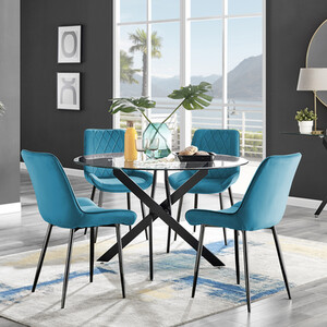 Novara Black Leg 120cm Round Glass Dining Table  Pesaro Black Leg Chairs