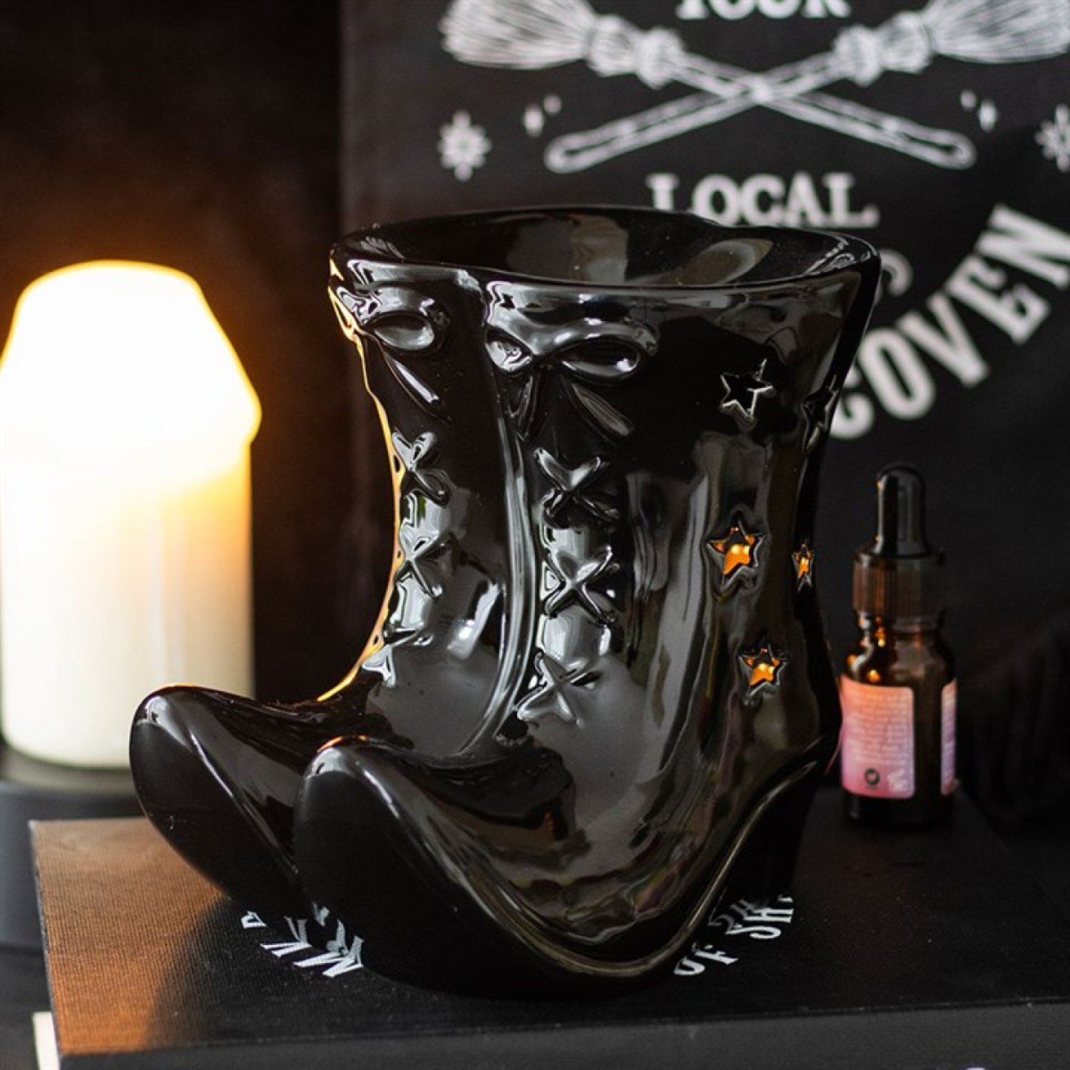 Witch Boots Oil Burner Gothic Ceramic Fragrance Diffuser - Black