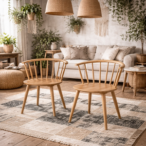 Noa Oak Dining Chairs Set of 2, Slatted Back Matt Oak Finish