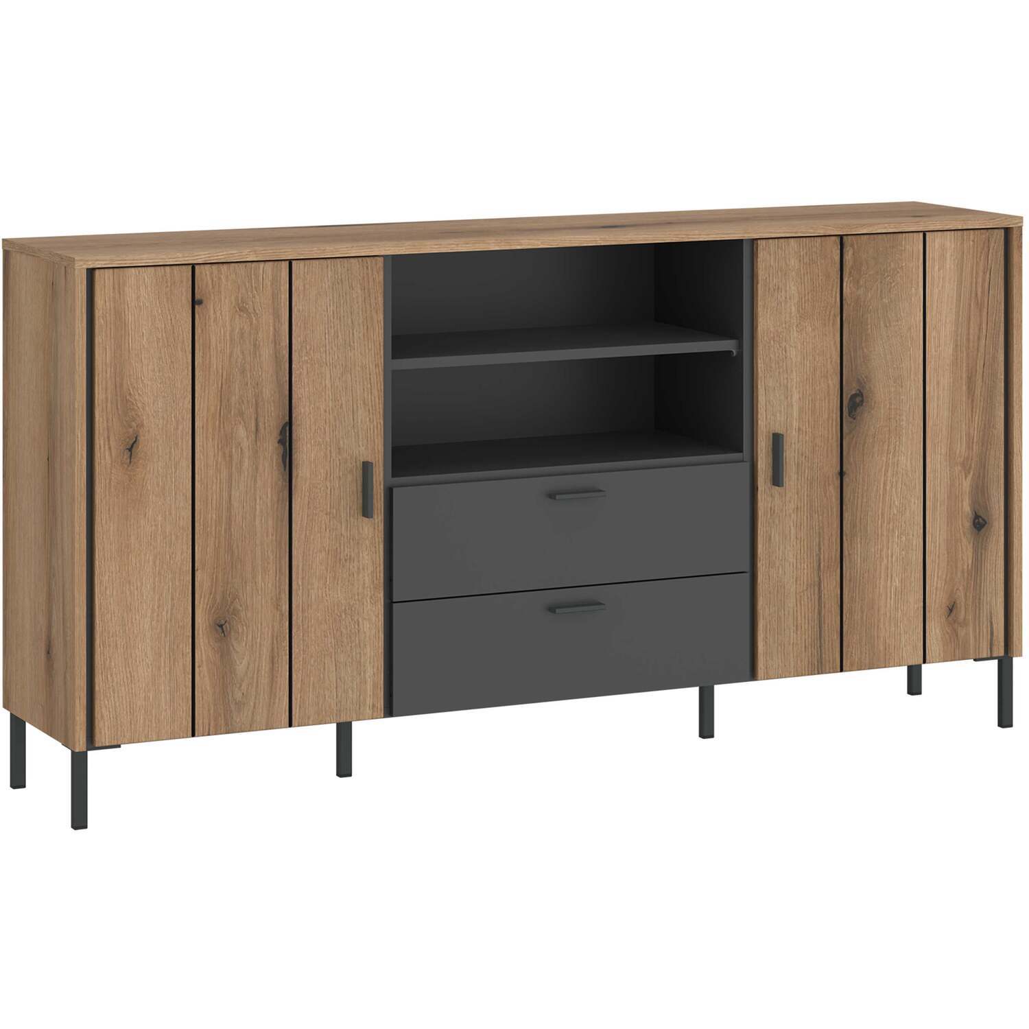 Nightbloom Wide Sideboard In Grey Oak-effect 2 Door 2 Drawer - Grey