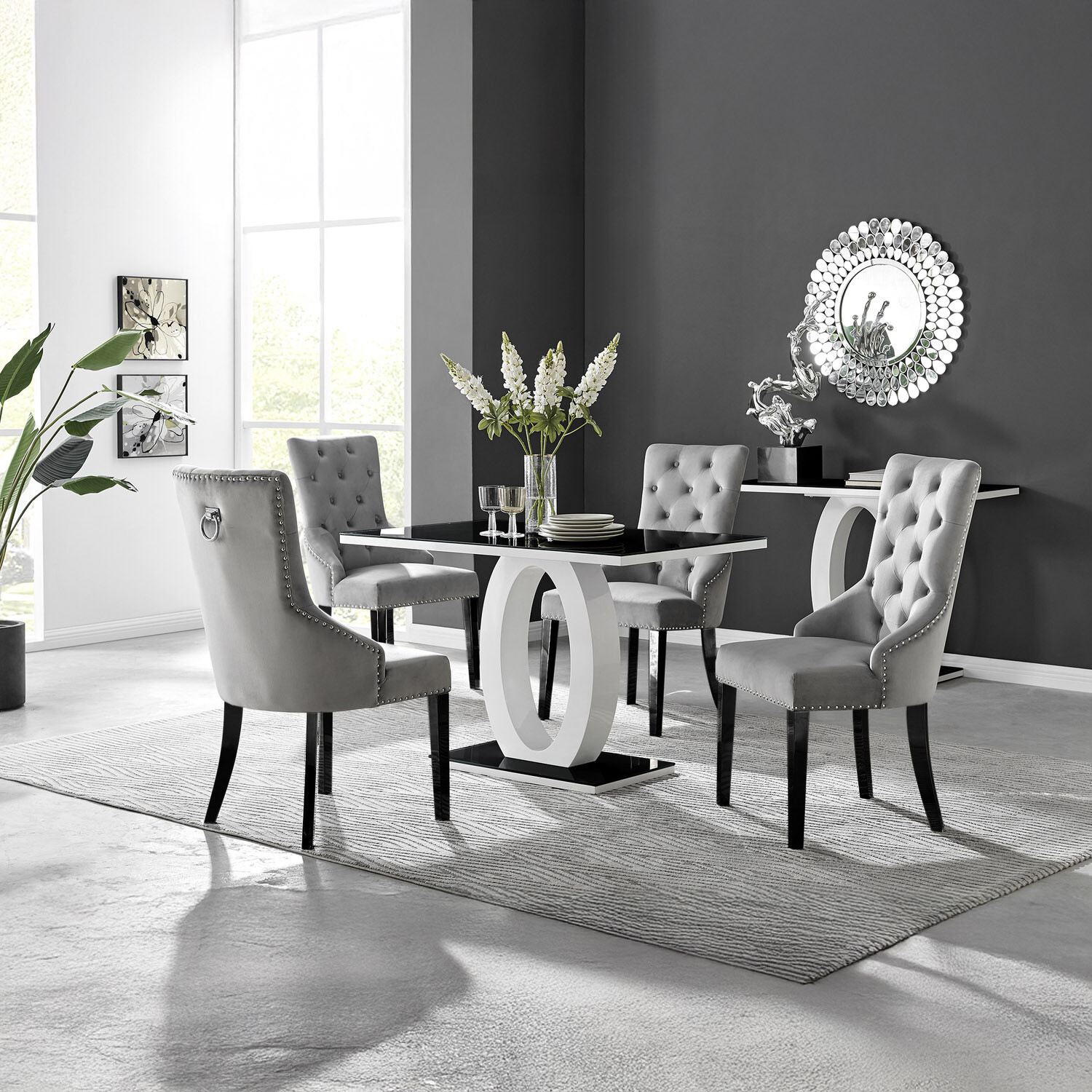 Giovani 4 Black Dining Table And 4 Belgravia Black Leg Chairs - Grey