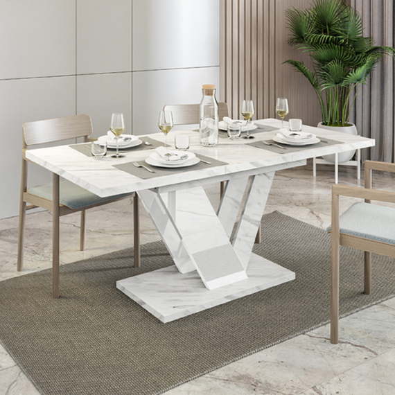 Extendable Dining Table with White Marble Effect, Dubai