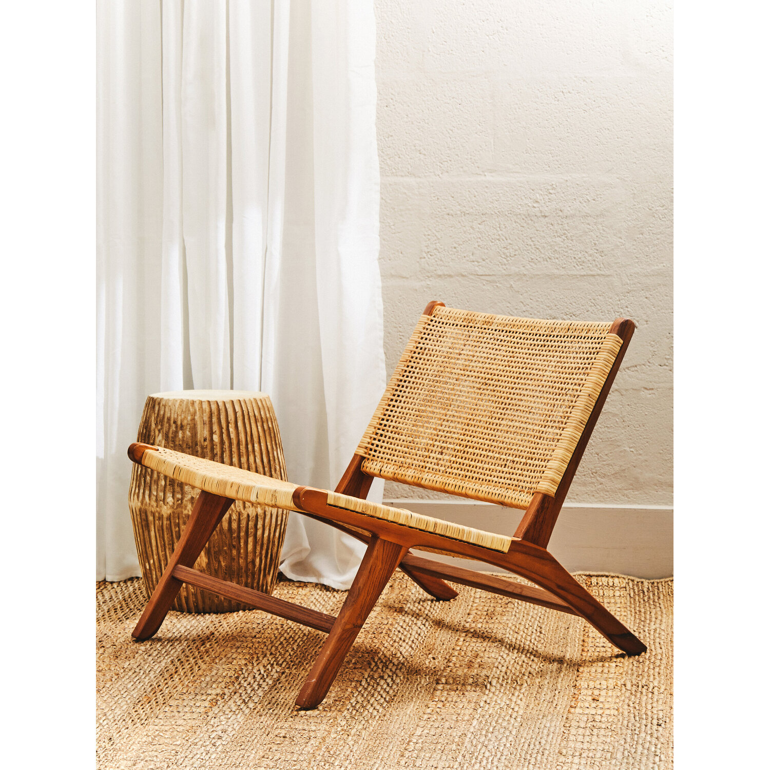 Lovina Teak Wood And Natural Rattan Lounge Chair - Brown