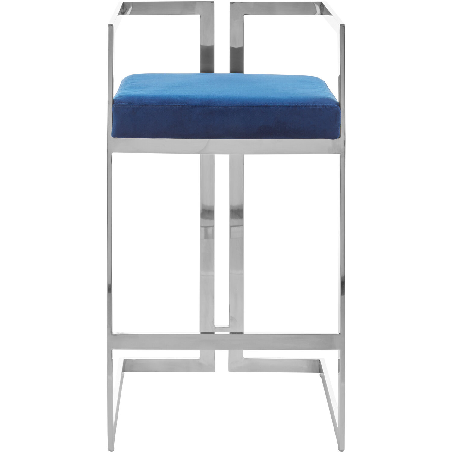 Azalea Blue Velvet Bar Stool with Silver Frame - Blue