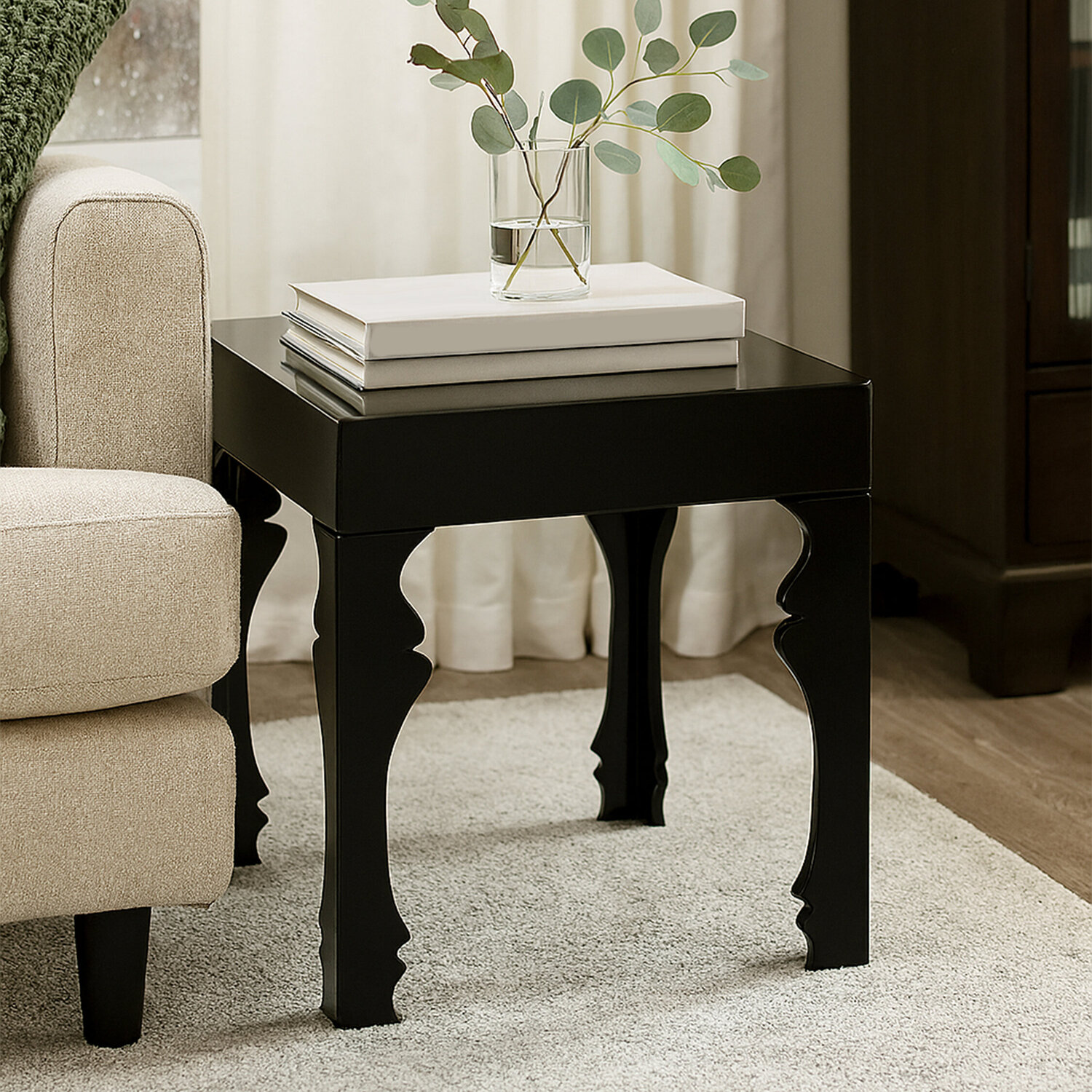 Luis Black High Gloss Finish Side Table - Black