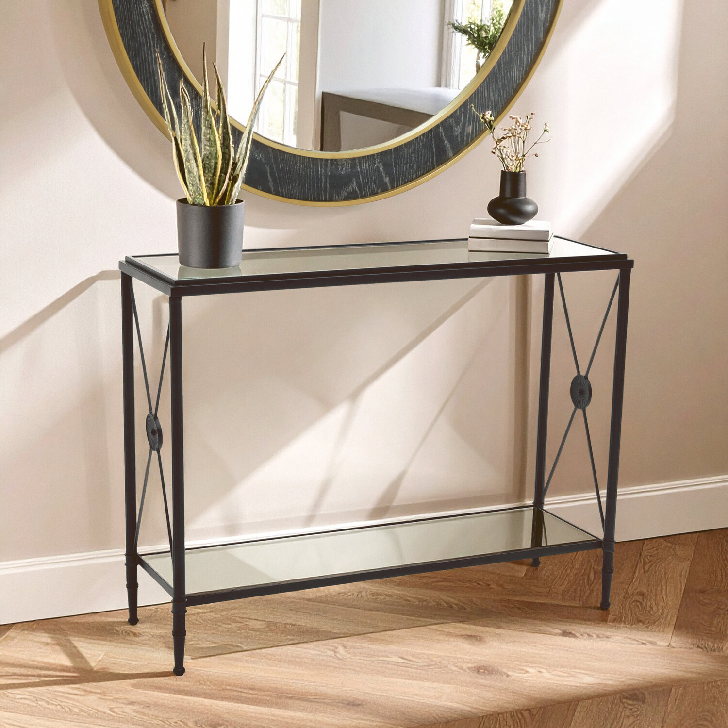 Axis Console Table With Black Finish Frame - Black
