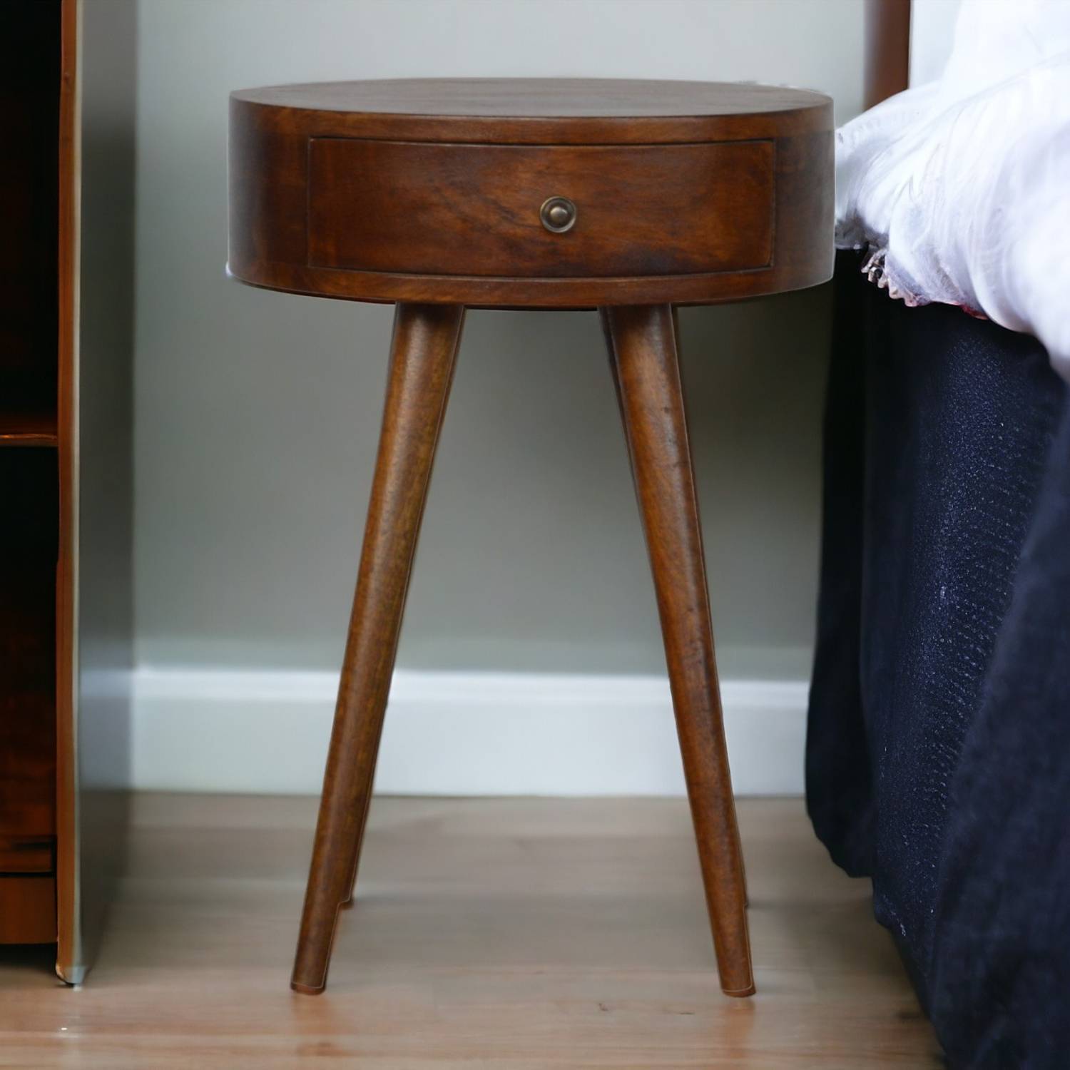 Artisan Furniture Solid Wood Nordic Chestnut Circular Bedside - Brown
