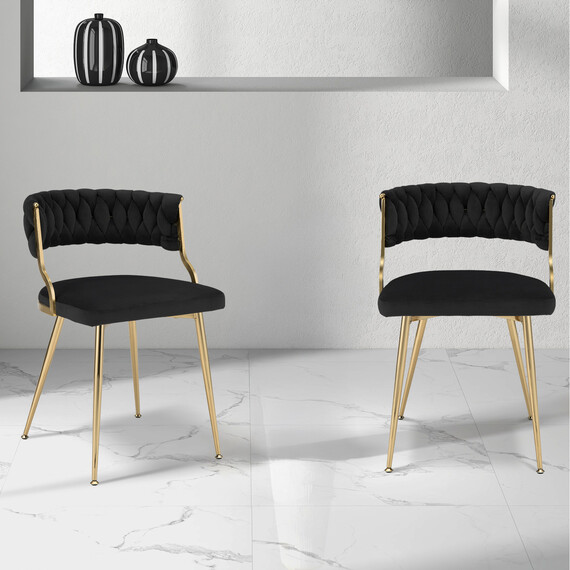 2Pcs Upholstered Kitchen Chairs with Woven Backrest