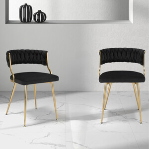 2Pcs Upholstered Kitchen Chairs with Woven Backrest