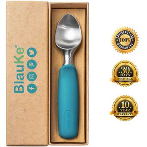 BlauKe Stainless Steel Ice Cream Scoop - Professional Ice Cream Scooper with Non-Slip Rubber Grip