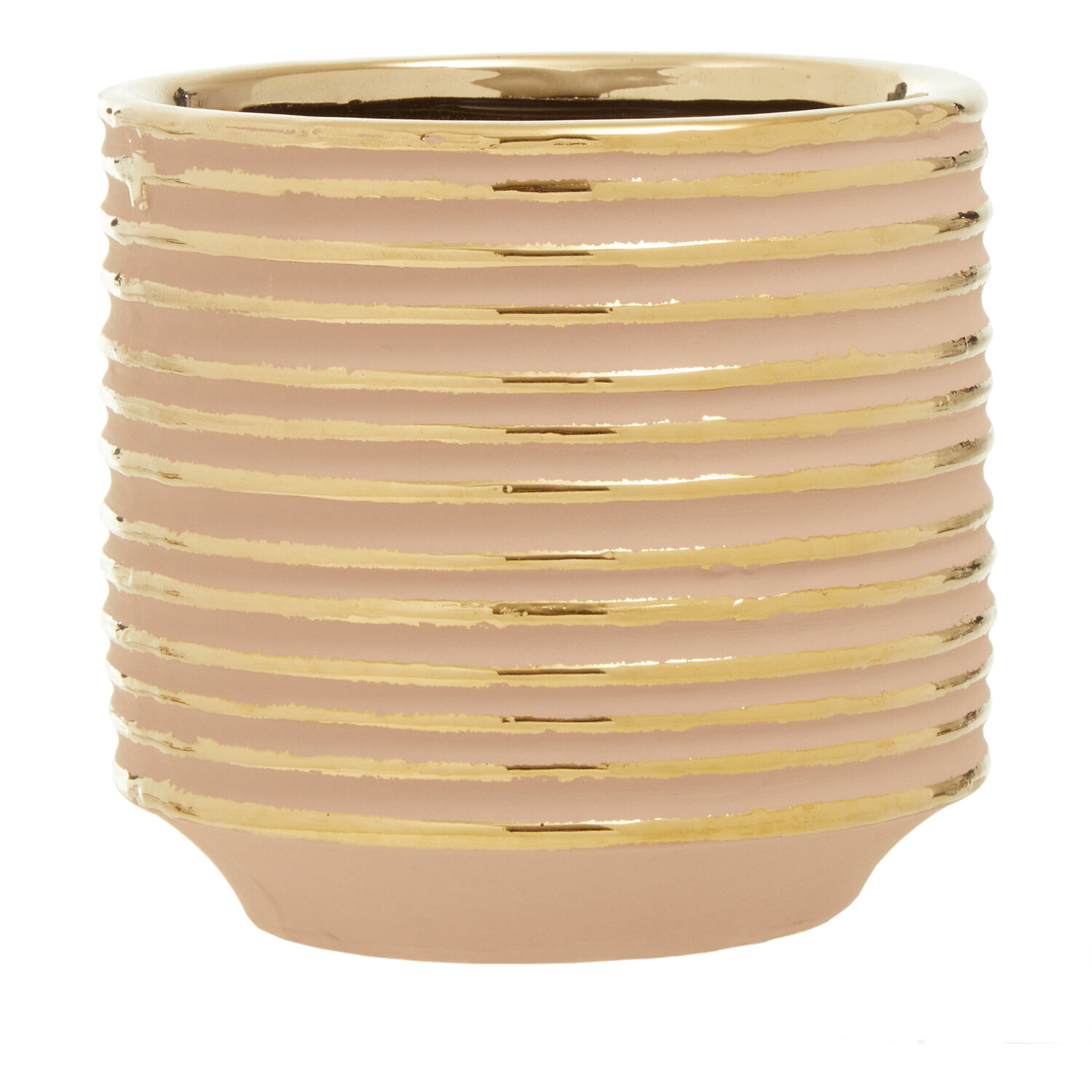 Haldis Blush Pink and Gold Small Ceramic Planter - Gold