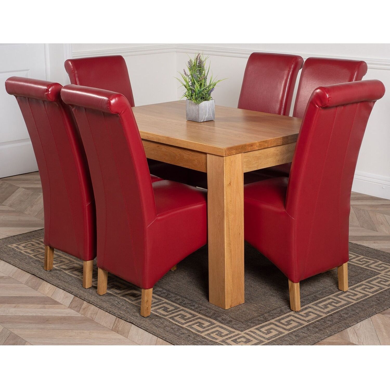 Rackhams Burgundy Dakota Small Oak Dining Table With Montana Leather Chairs - 6 Chairs - Image 2