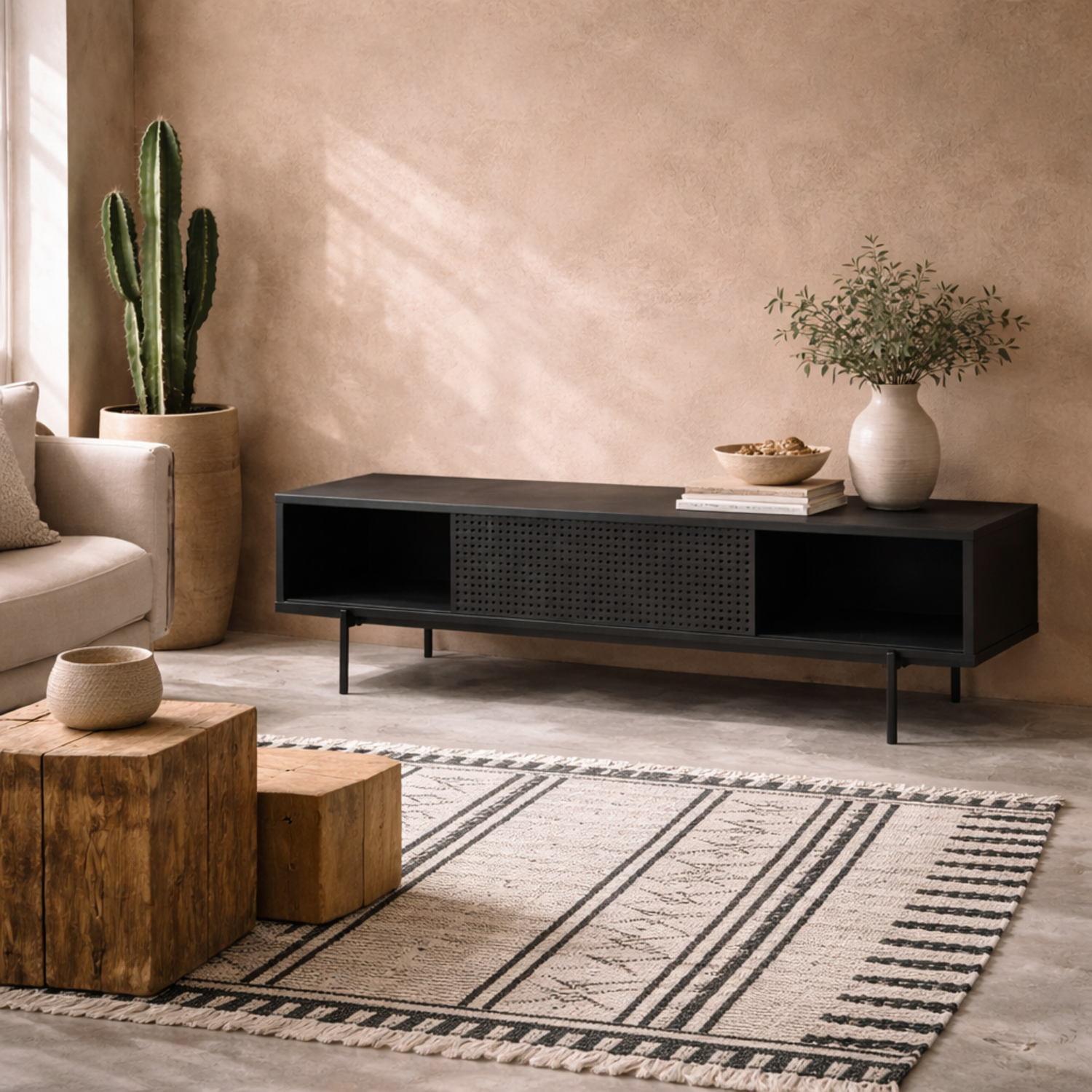 Cambridge Industrial Mesh TV Unit 1 Sliding Door - Black