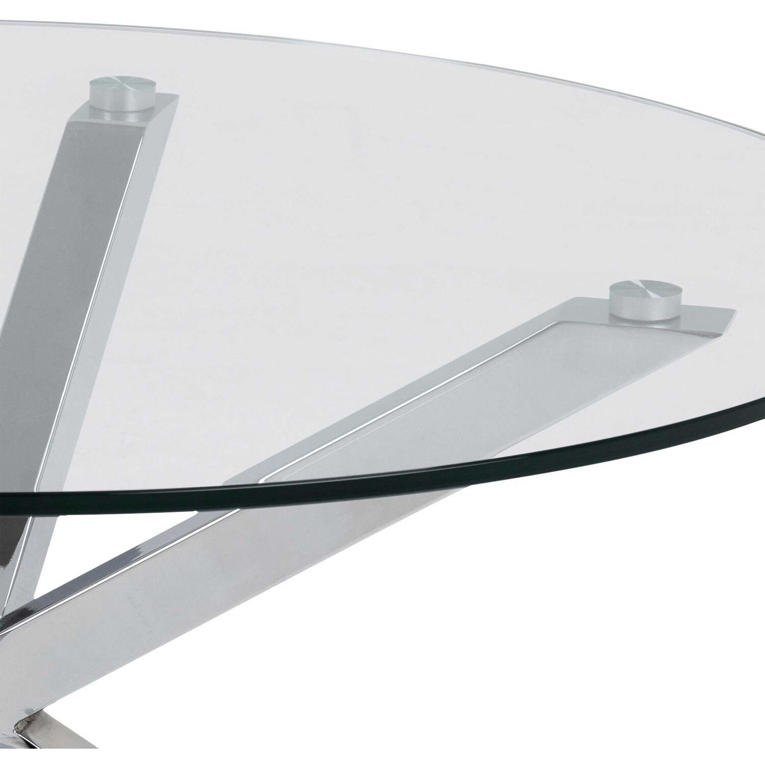Perth Round Coffee Table Clear Tempered Glass Top Polished Chrome Cross Base - Clear