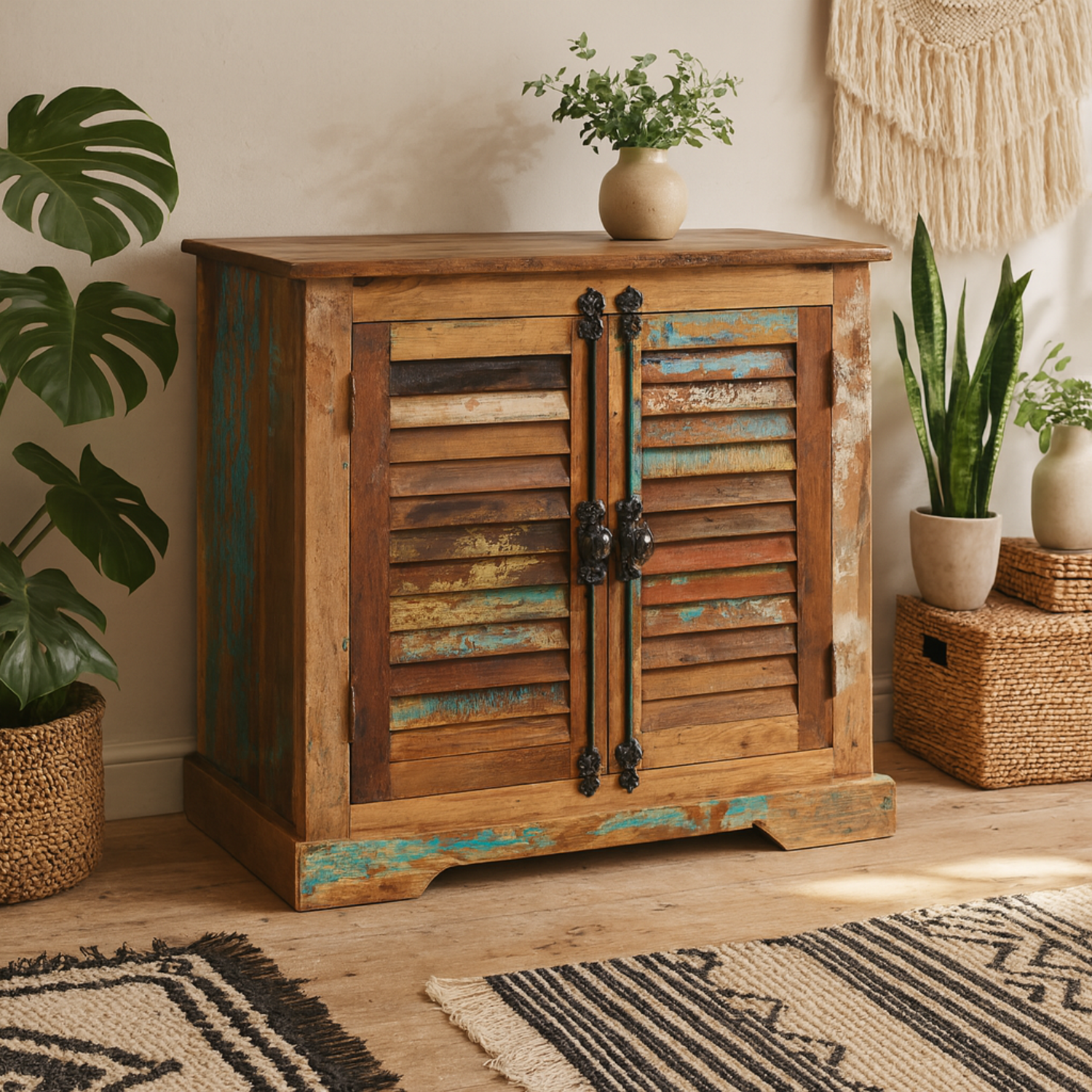 Seattle Reclaimed Wood 2 Door Coastal Sideboard Cabinet - Brown