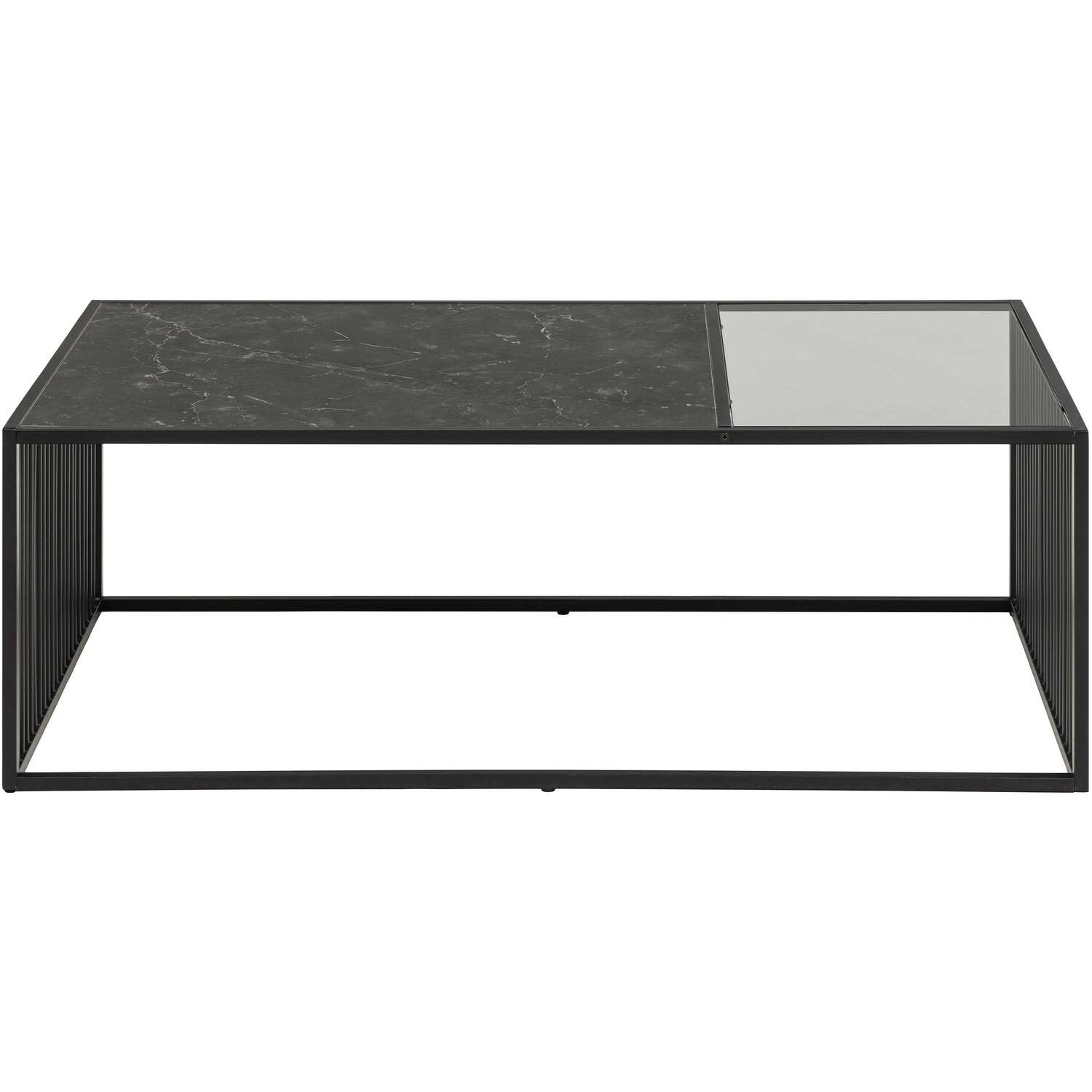 Porto Rectangular Coffee Table Stone Effect And Glass Top Matt - Black